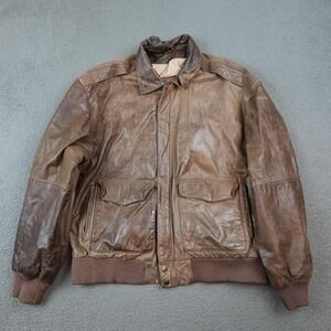 Wilsons Leather Jacket Mens XL Brown Adventure Bound Bomber Full Zip Insulated